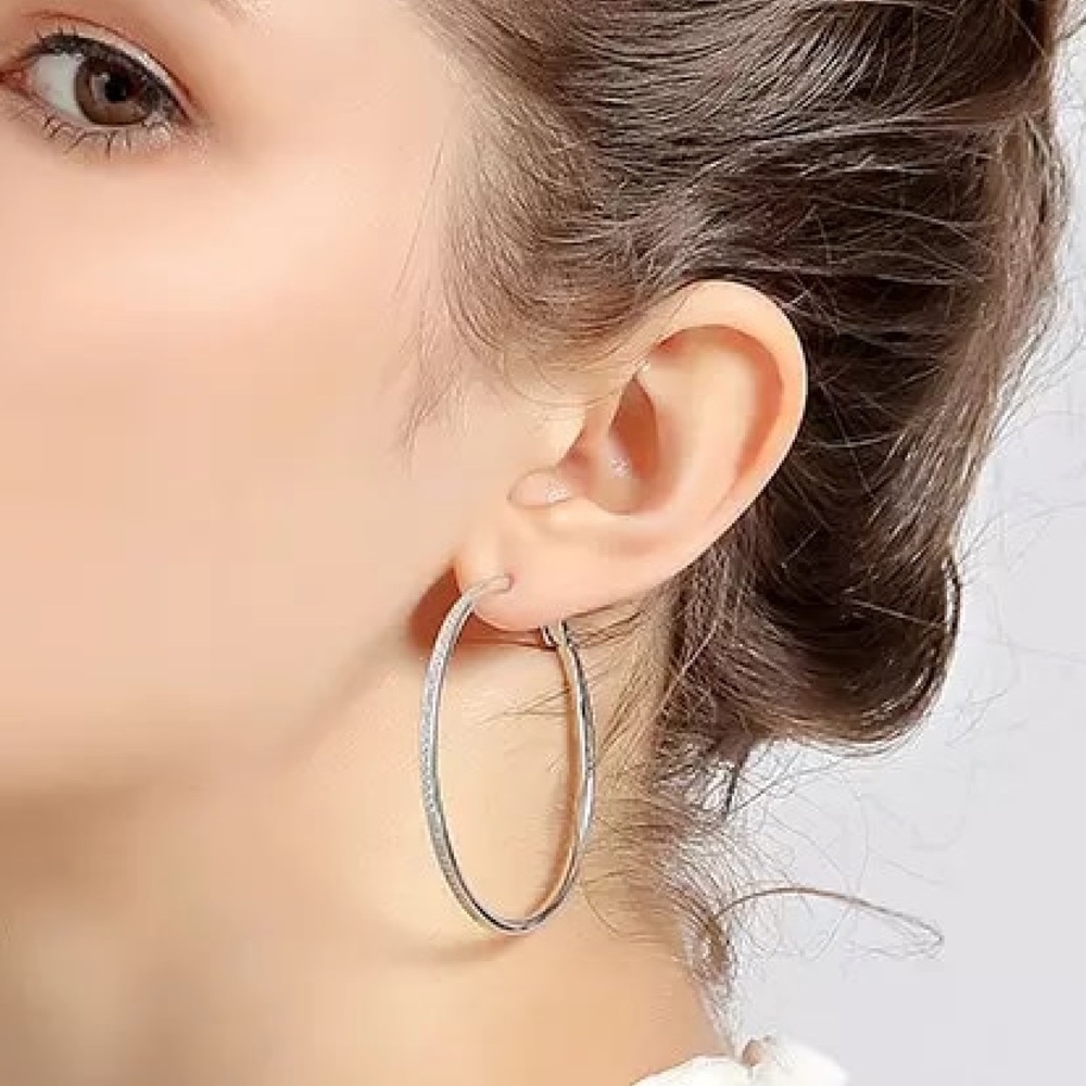 Sale 925 Sterling Silver Hoop Earings 55mm - Picture 2 of 2